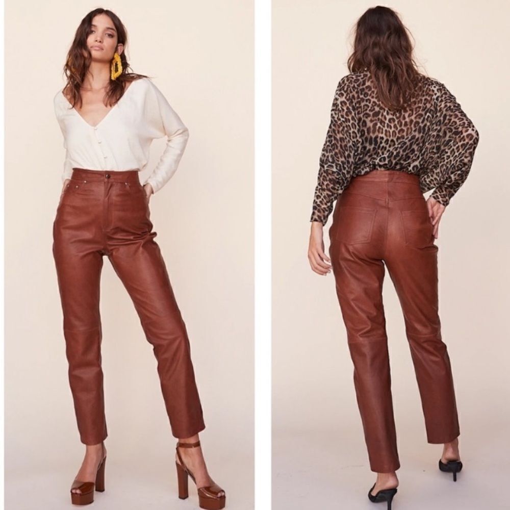 Lpa Leather Brown Pants Straight Leg High Waisted Size XS